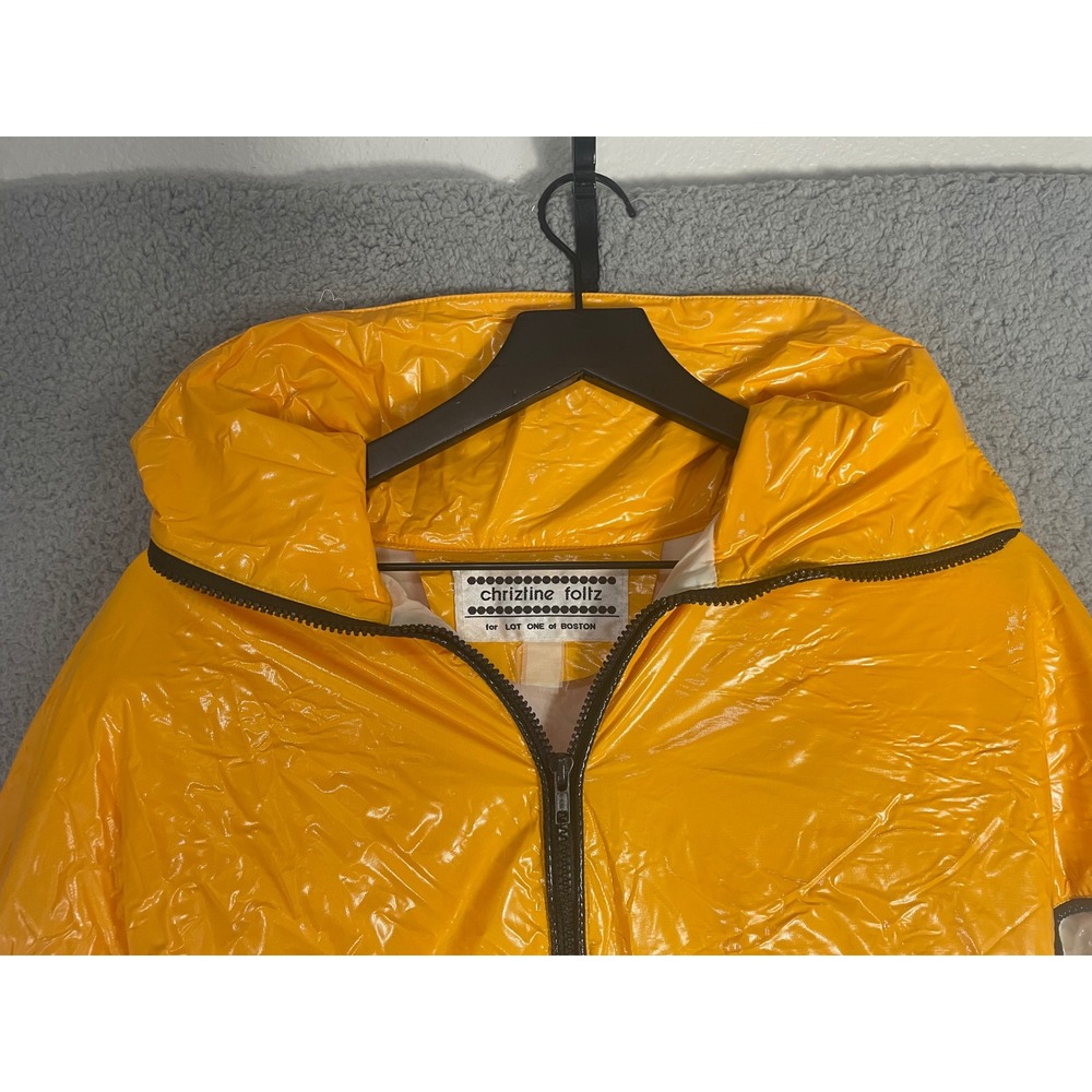 Vintage Chriztine Foltz for Lot One of Boston Yellow White Hooded Raincoat 80s - Picture 6 of 10